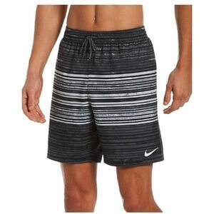 Nike Men's Size L Grey Striped Swimming Shorts Drawstring Lined Large